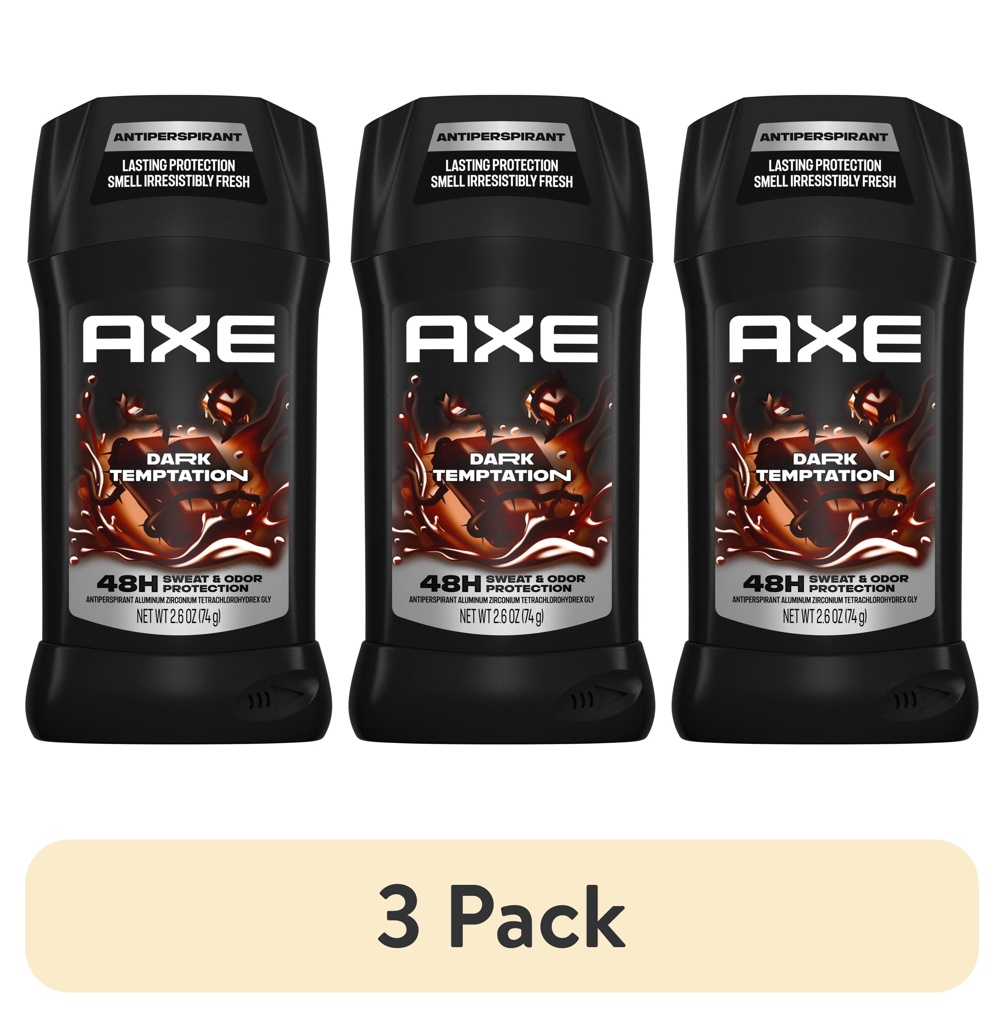 (3 pack) AXE Antiperspirant Stick For Men 48 Hour Sweat And Odor Protection For Long Lasting Freshness Dark Temptation Smooth Dark Chocolate Scent Men's Deodorant, 2.6 oz