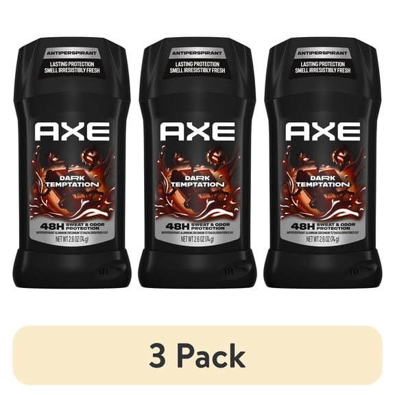 (3 pack) AXE Antiperspirant Stick For Men 48 Hour Sweat And Odor Protection For Long Lasting Freshness Dark Temptation Smooth Dark Chocolate Scent Men's Deodorant, 2.6 oz