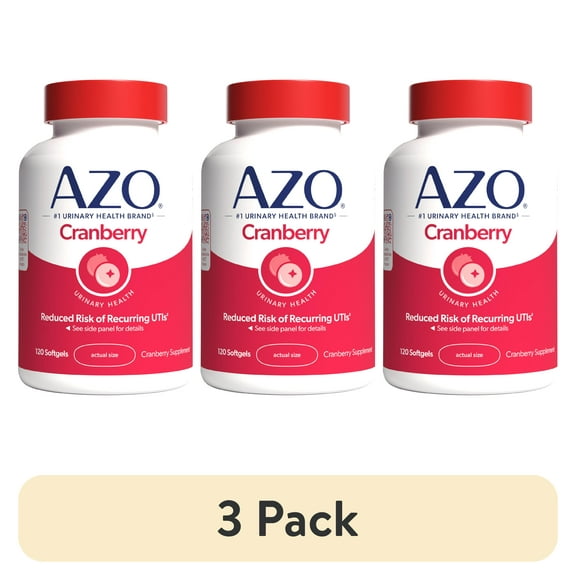 (3 pack) AZO Cranberry Urinary Tract Health Supplement, Helps Cleanse & Protect for Reduced UTIs, 120 Count