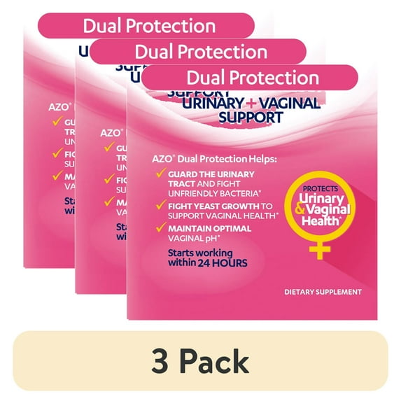 (3 pack) AZO Dual Protection Urinary and Vaginal Support*, Prebiotic and Probiotic Blend, 14 Count
