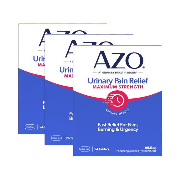 (3 pack) AZO Urinary Pain Relief Maximum Strength Tablets, Promotes Fast Relief for UTI Pain, Burning & Urgency, FSA/HSA Eligible, 24 Count