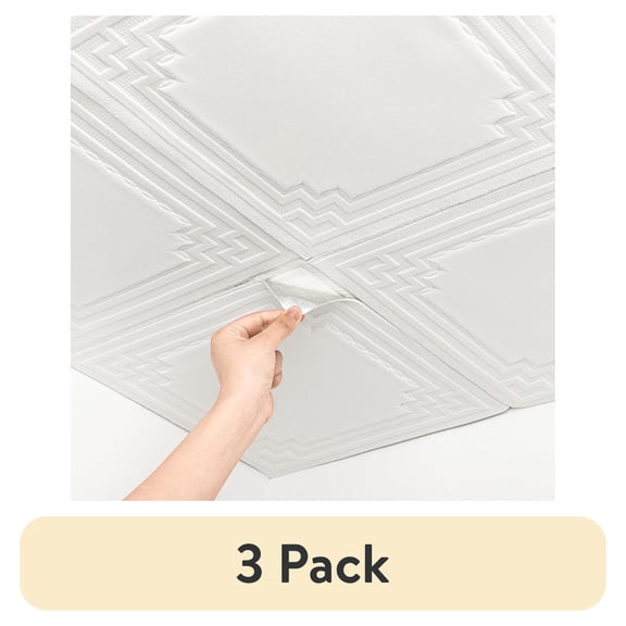 (3 pack) Abyssaly Drop Ceiling Tile, 13.7" x 13.7" 16 Pcs, 3D Wall Panels Foam Peel and Stick Ceiling Tiles Decorative Easy Install PVC Ceiling Panels for Interior Kitchen Bathroom Basement, White
