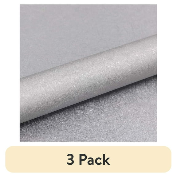 (3 pack) Abyssaly 15.7" x 118"Silver Gray Silk WallpaperPeel and Stick Wallpaper Removable Self Adhesive Wallpaper Solid Color Texture Removable Contact Wallpaper for Kitchen Bedroom Closet