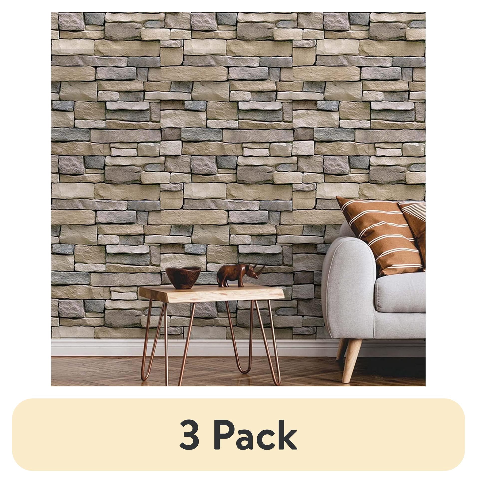 (3 pack) Abyssaly 3D Stone Brick Wallpaper Peel and Stick Wallpaper 17. ...