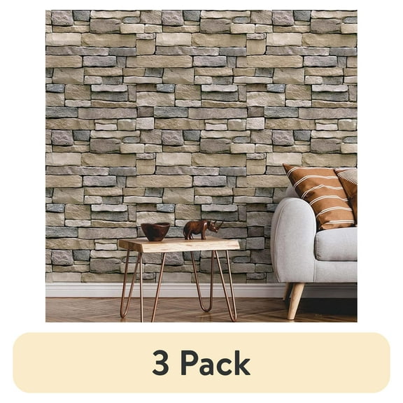 (3 pack) Abyssaly 3D Stone Brick Wallpaper Peel and Stick Wallpaper 17.73" x 118" Self-Adhesive Removable Wall Paper for Bedroom Bathroom Kitchen Wall Christmas Decoration
