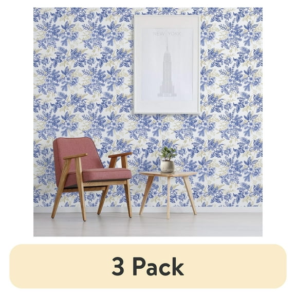 (3 pack) Abyssaly Blue Floral Wallpaper Peel and Stick Wallpaper 17.3"×118" Self Adhesive Removable Wallpaper Vintage Flower Vinyl Wall Paper