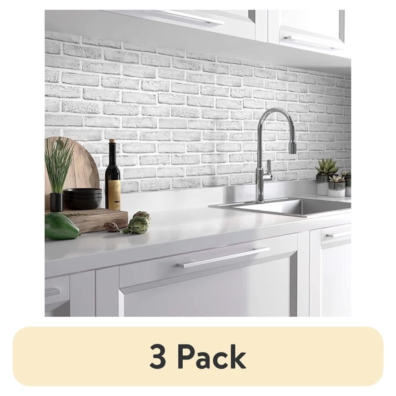 (3 pack) Abyssaly Brick Wallpaper Peel and Stick Wallpaper 17.7" x 78.9"Gray and White 3D Brick Textured Pattern Removable Self Adhesive Vinyl Contact Paper for Kitchen Bedroom Living Room