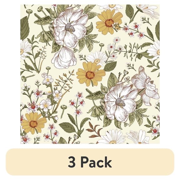 (3 pack) Abyssaly Floral Peel and Stick Wallpaper 17.7" x 118" Self-Adhesive Removable Vintage Beige Flower Wall Paper Contact Paper for Bedroom Kitchen
