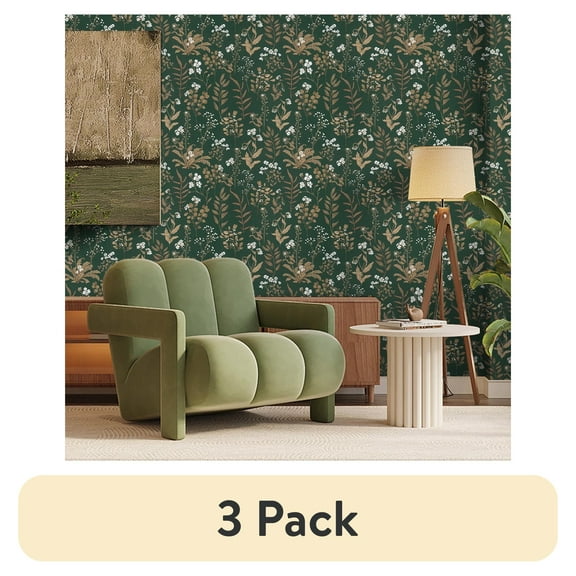 (3 pack) Abyssaly Floral Peel and Stick Wallpaper Green Vinyl Paper
