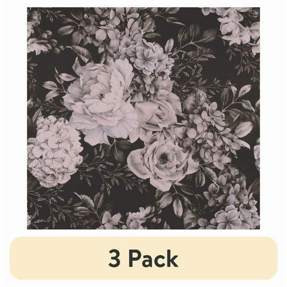 (3 pack) Abyssaly Floral Peel and Stick Wallpaper Removable, 17.5" x 118" Black and Pink Wallpaper
