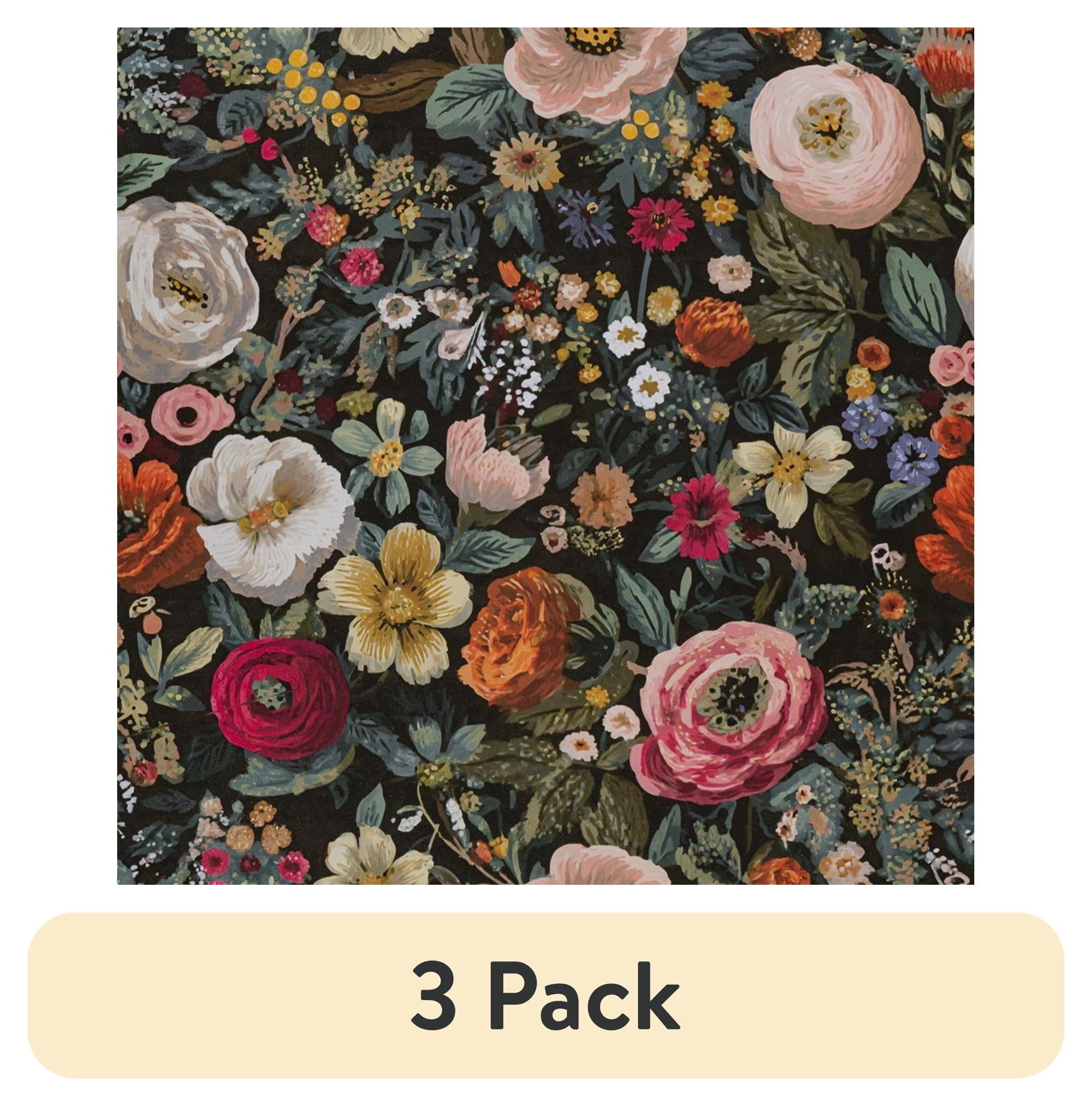 (3 pack) Abyssaly Floral Wallpaper Peel and Stick 17.3"×118.1" Floral Black Wallpaper Vintage Plant Oil-Painting Self Adhesive Textured Wall Paper Contact Paper Home Decor Wall Covering