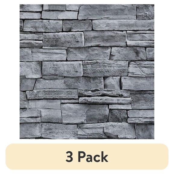 (3 pack) Abyssaly Gray Stone Brick Wallpaper Peel and Stick Wallpaper 17.7" x 118" Self-Adhesive Removable Wall Paper 3D Stone Faux Brick Paper Thickened for Kitchen Living Room Bedroom