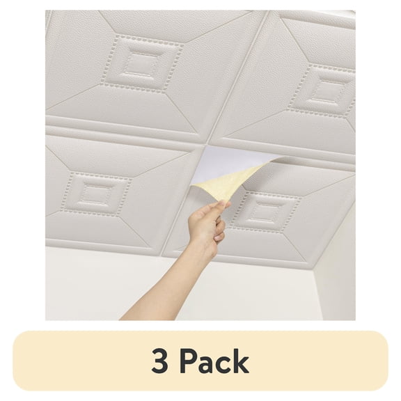 (3 pack) Abyssaly Peel and Stick Ceiling Tile 11.8" x 11.8" 16 Pcs White Foam Ceiling Tile, 3D Wall Panels, Easy to Install for Ceiling and Wall Coverage Area 15 sq.ft.
