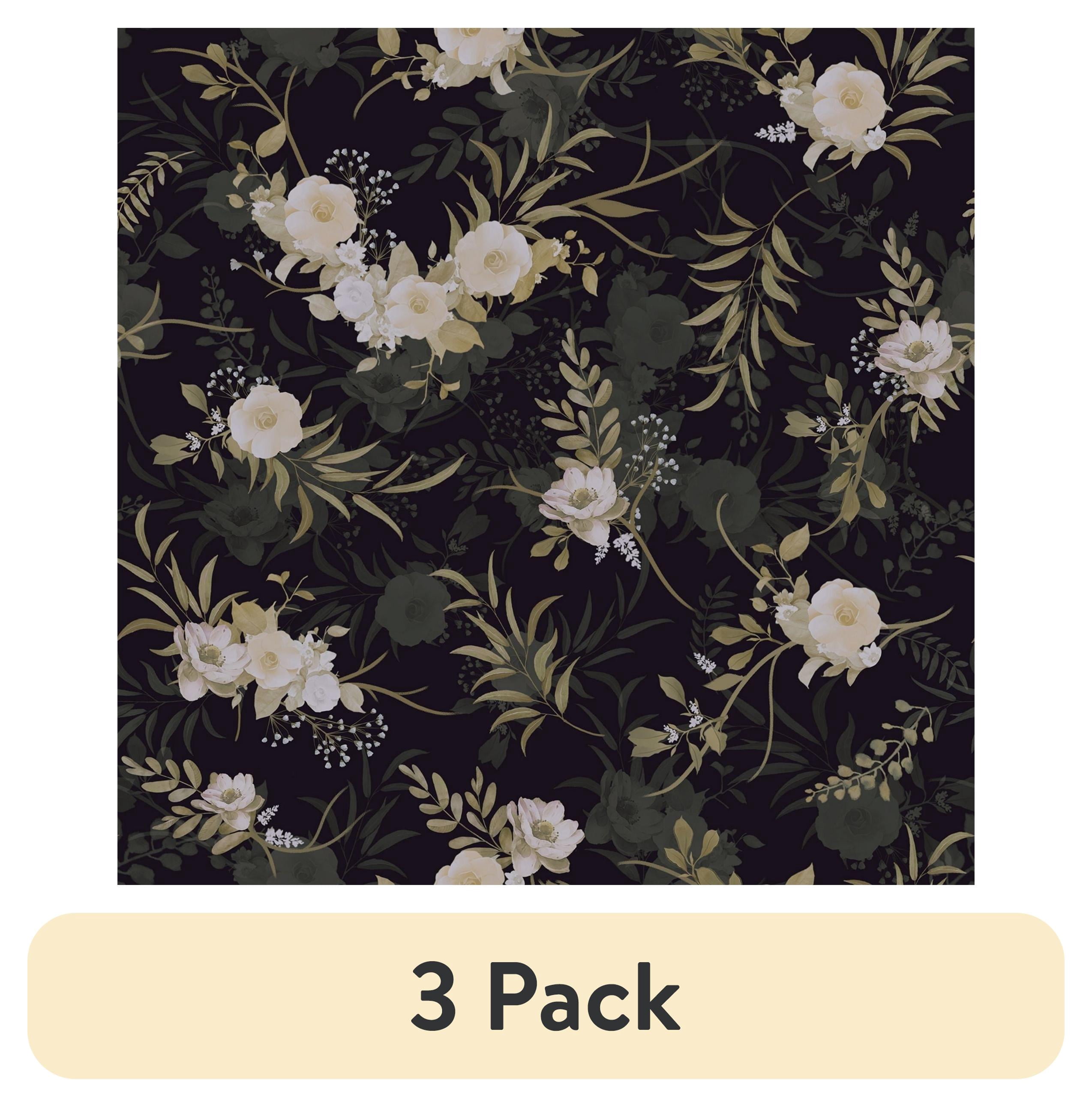 (3 pack) Abyssaly Peel and Stick Wallpaper 17.3"x 118" Black Green Floral Wallpaper Vinyl Removable Self-Adhesive Contact Paper for Home Decor Kitchen Bedroom Closets