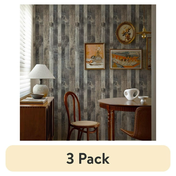 (3 pack) Abyssaly Wood Plank Wallpaper Peel and Stick 15.7" x 118" Rustic Wall Paper Removable Self Adhesive Brown Shiplap Vinyl Film Decorative