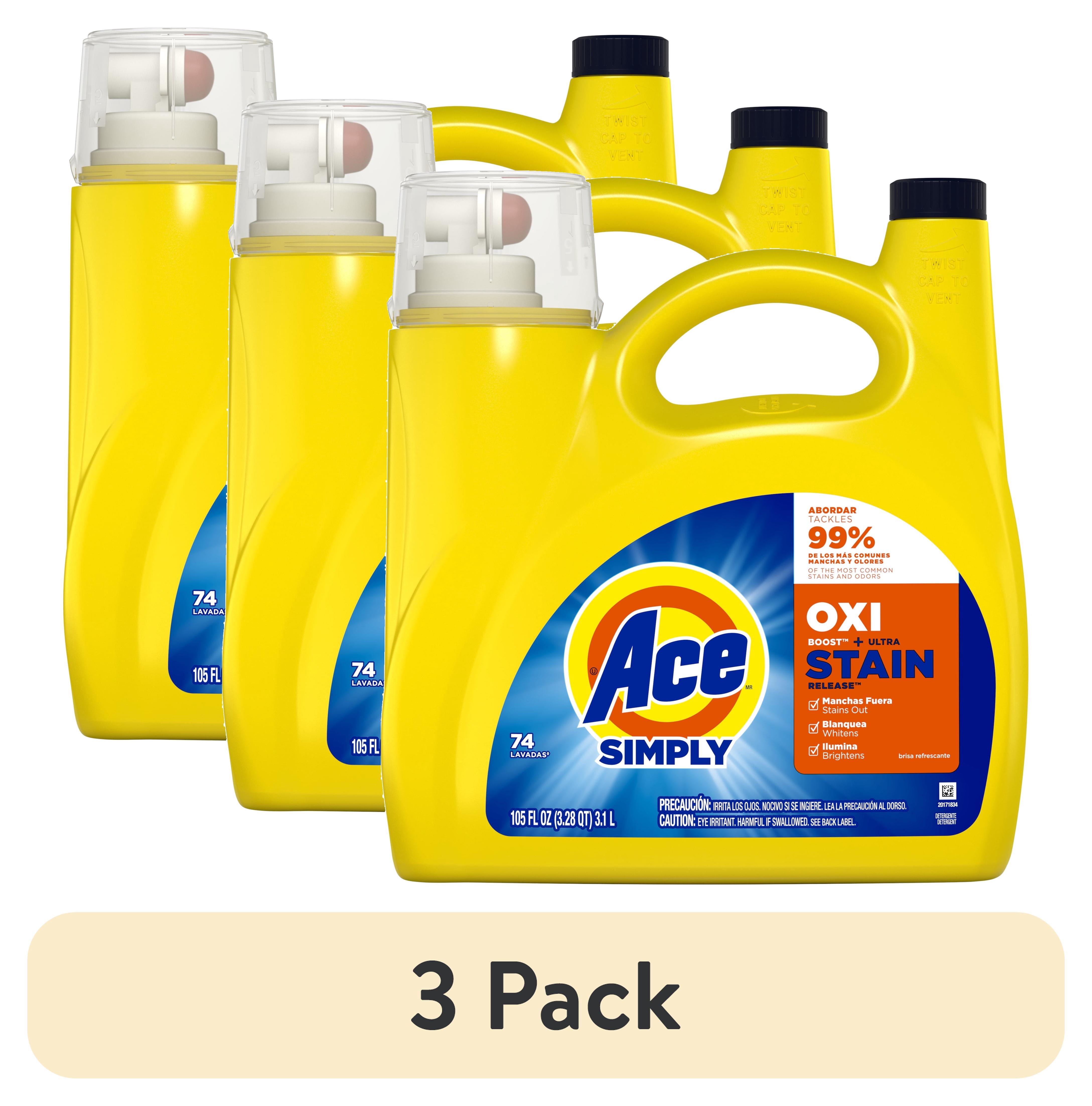 (3 pack) Ace Simply Oxi Boost Plus Ultra Stain Release Liquid Laundry Detergent, Refreshing Breeze, 74 Loads, 105 fl oz