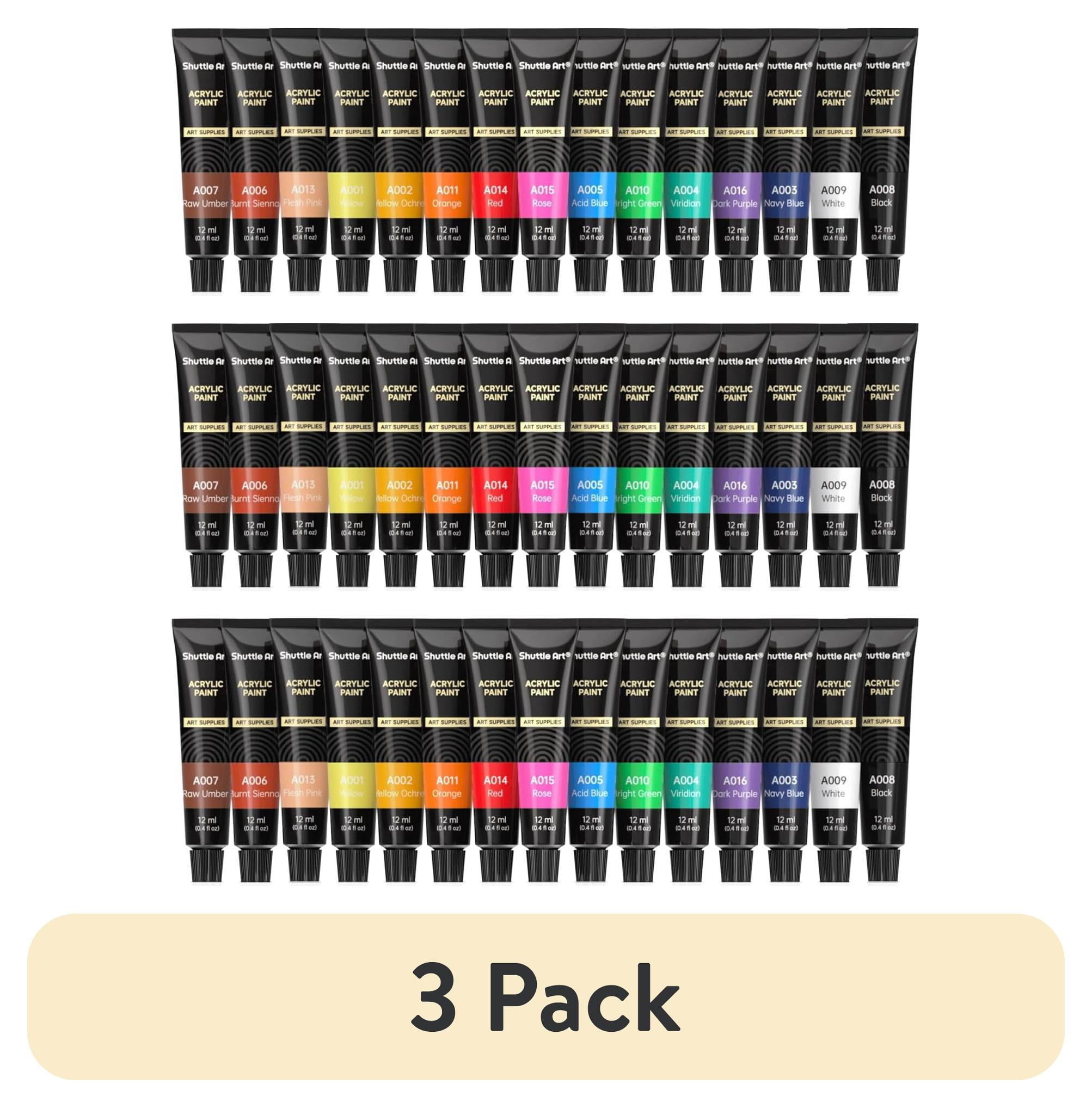 (3 pack) Acrylic Paint Set, Shuttle Art 15 x 12ml Tubes Non Toxic Rich Pigments Colors Perfect for Kids Adults Beginners Artists Painting on Canvas Wood Clay Fabric Ceramic Crafts