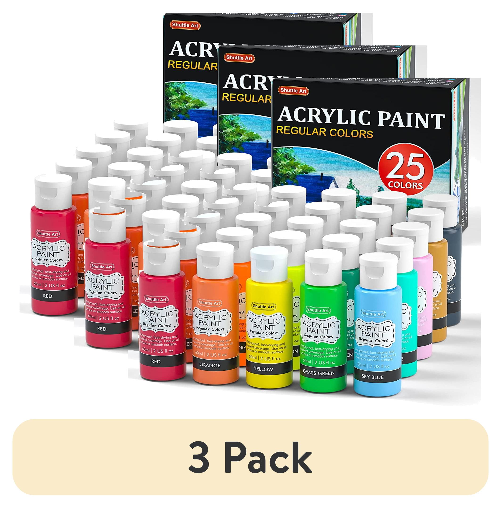 (3 pack) Acrylic Paint, Shuttle Art 25 Colors Acrylic Paint Set, 2oz/60ml Bottles, Rich Pigmented, Waterproof, Premium Acrylic Paints for Artists, Beginners and Kids on Canvas Rocks Wood Ceramic Fabric
