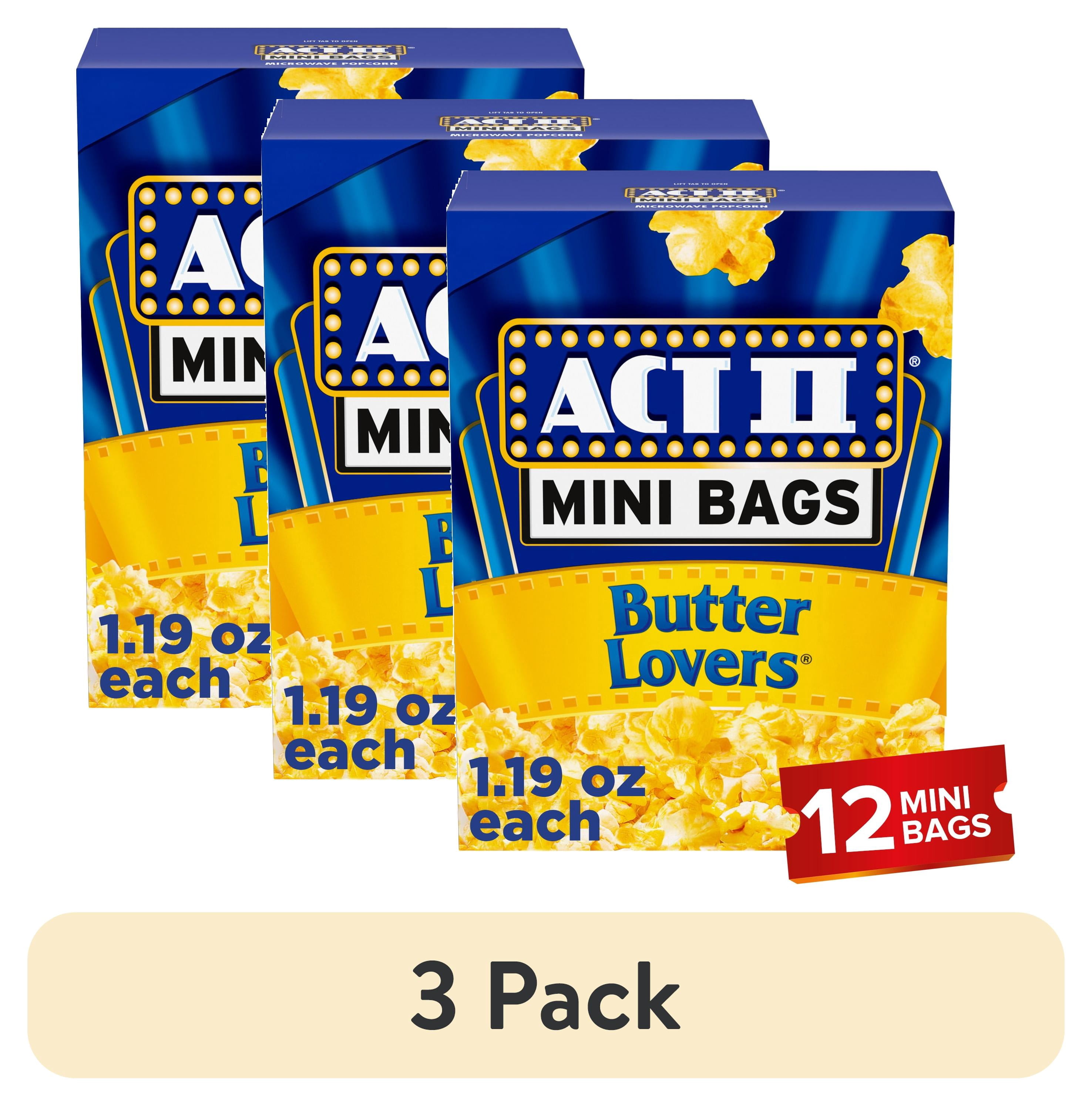 (3 pack) Act II Butter Mini Bags Butter Lovers Microwave Popcorn, 1.19 oz., 12-Count Bags