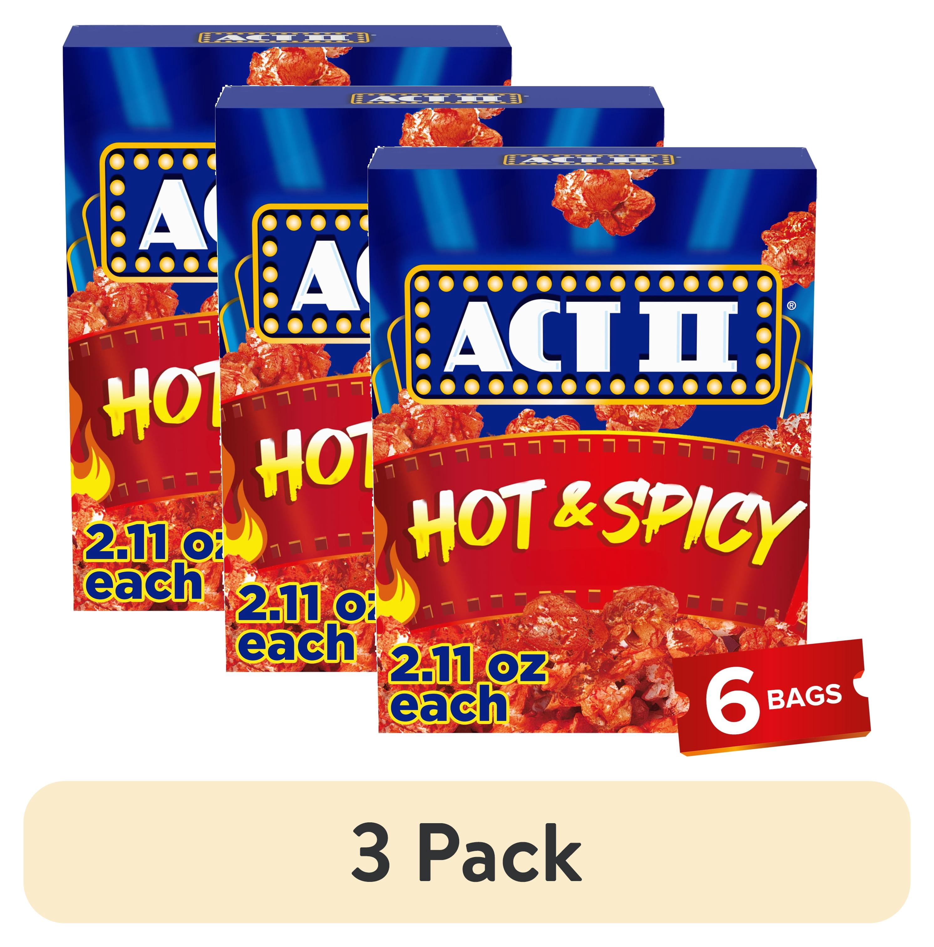(3 pack) Act II Hot & Spicy Microwave Popcorn, 2.11 oz., 6-Count Bags