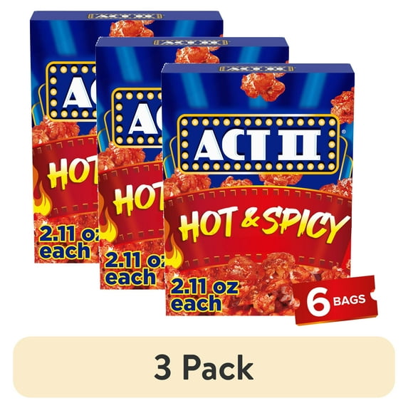 (3 pack) Act II Hot & Spicy Microwave Popcorn, 2.11 oz., 6-Count Bags
