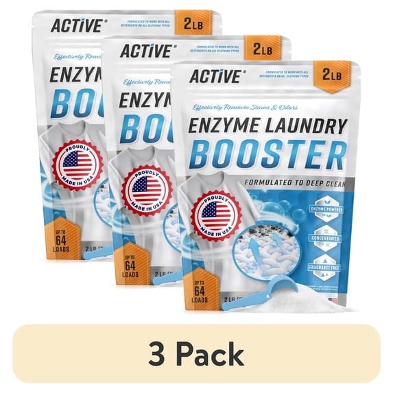 (3 pack) Active Unscented Enzyme Laundry Booster and Odor Removing Detergent, 2 lbs, 64 Loads