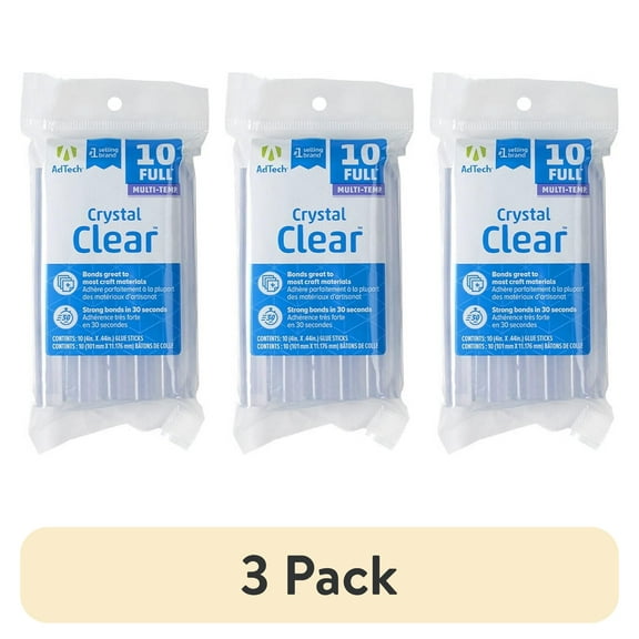 (3 pack) AdTech Crystal Clear Hot Glue Sticks, Full Size 4" x .44" ,10 Sticks