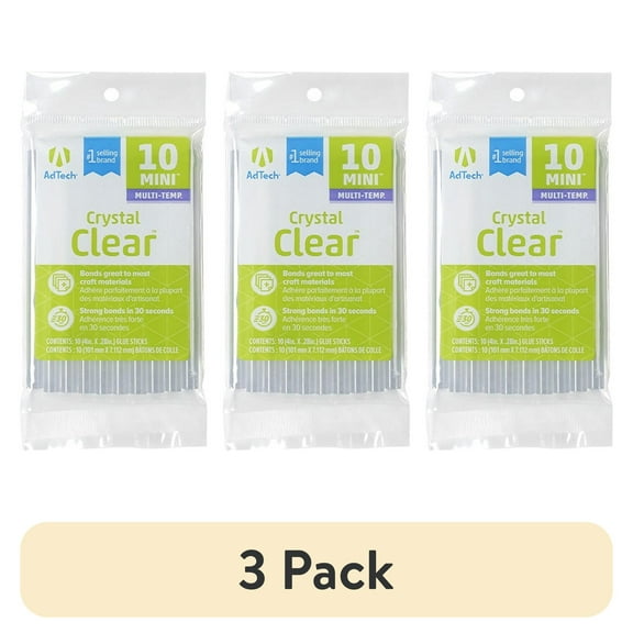 (3 pack) AdTech Crystal Clear Mini Size Hot Glue Gun Sticks, 10 Sticks
