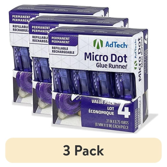(3 pack) AdTech Micro Dot Glue Runner Adhesive Clear Tape, Value Pack of 4