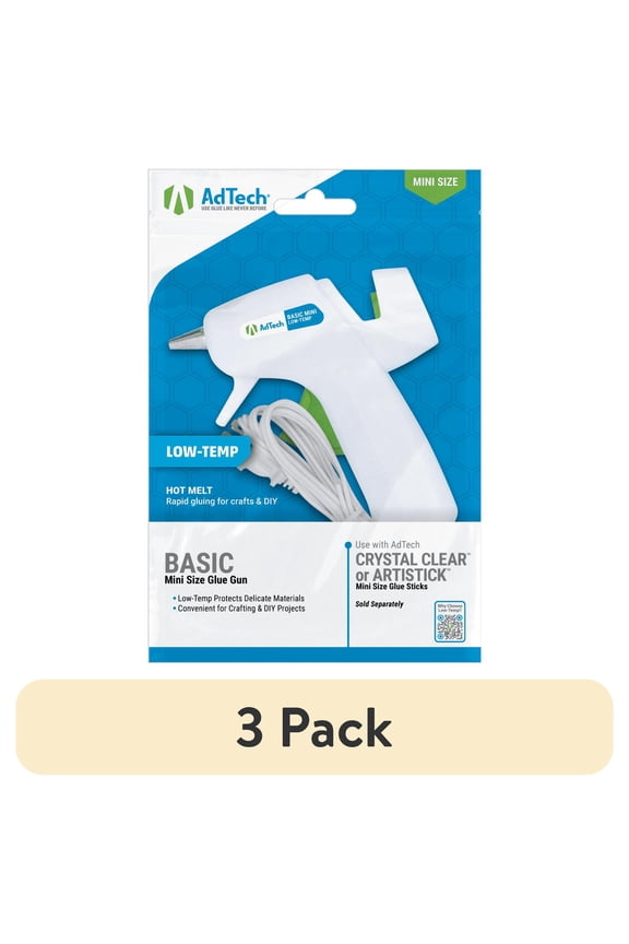 (3 pack) AdTech White Mini Glue Gun - Low Temperature Precision Crafting Tool