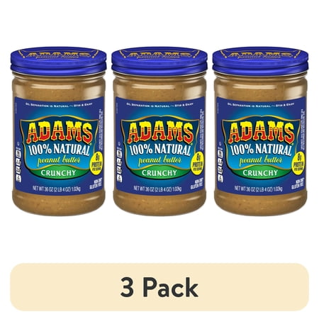 (3 pack) Adams Natural Crunchy Peanut Butter, 36 oz