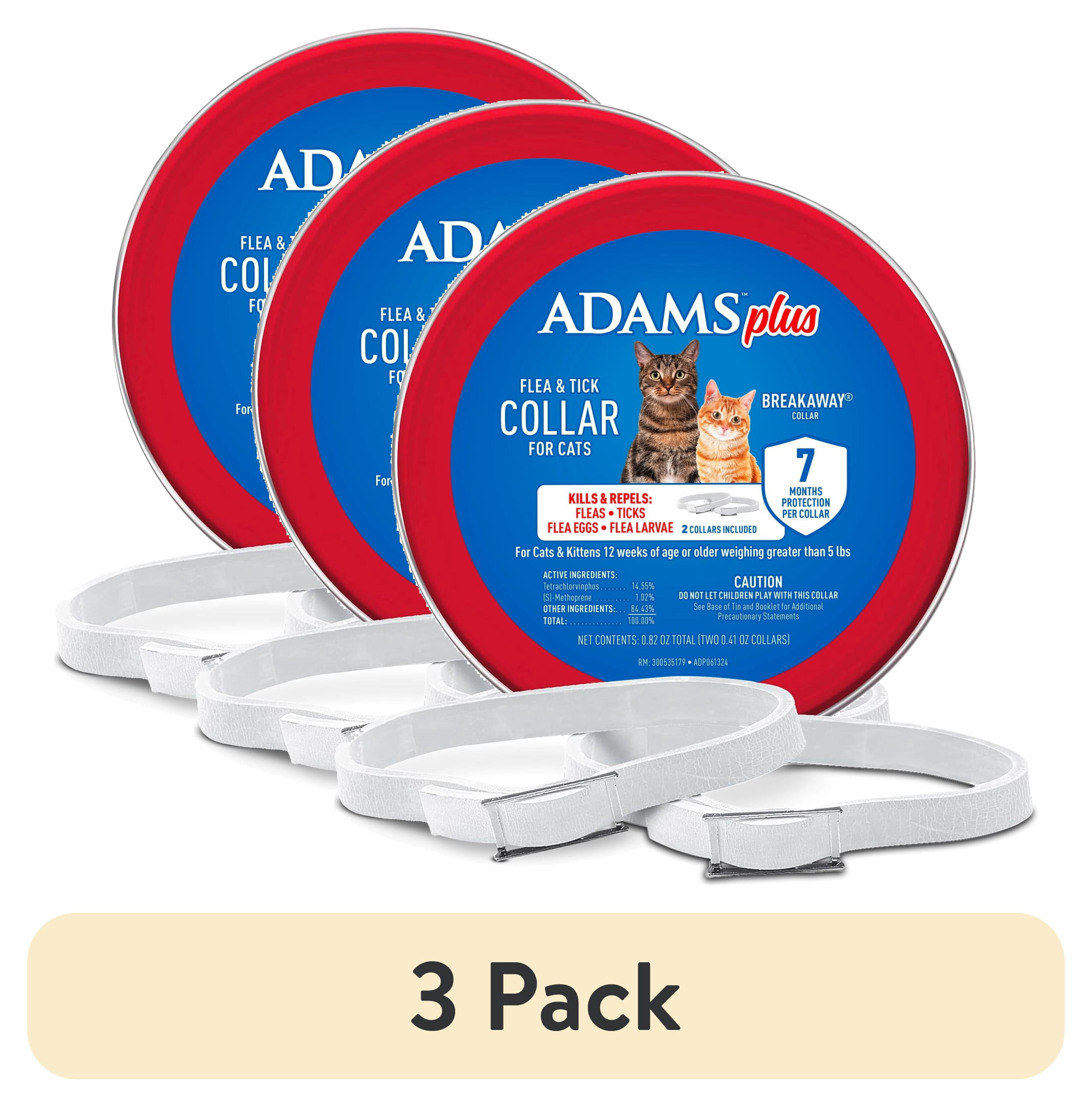 (3 pack) ADAMS Plus Flea & Tick Collar for Cats, Flea Collar for 14-Month Prevention, Adjustable Collar Fits Cats & Kittens, Kills Fleas & Ticks, 2 Count