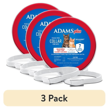 (3 pack) ADAMS Plus Flea & Tick Collar for Cats, Flea Collar for 14-Month Prevention, Adjustable Collar Fits Cats & Kittens, Kills Fleas & Ticks, 2 Count