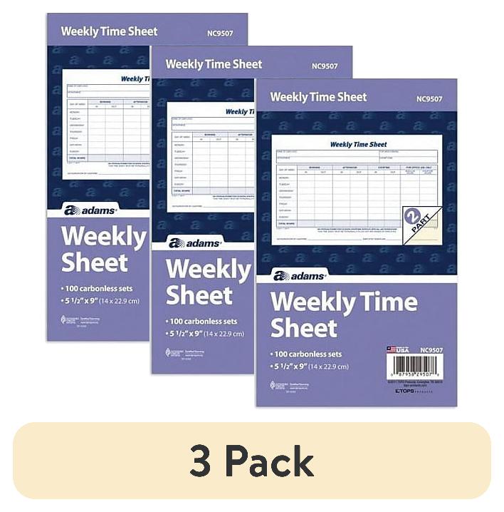 (3 pack) Adams Time Sheets 2-Part 100 Forms/Pack 100/Pack (NC9507 ...