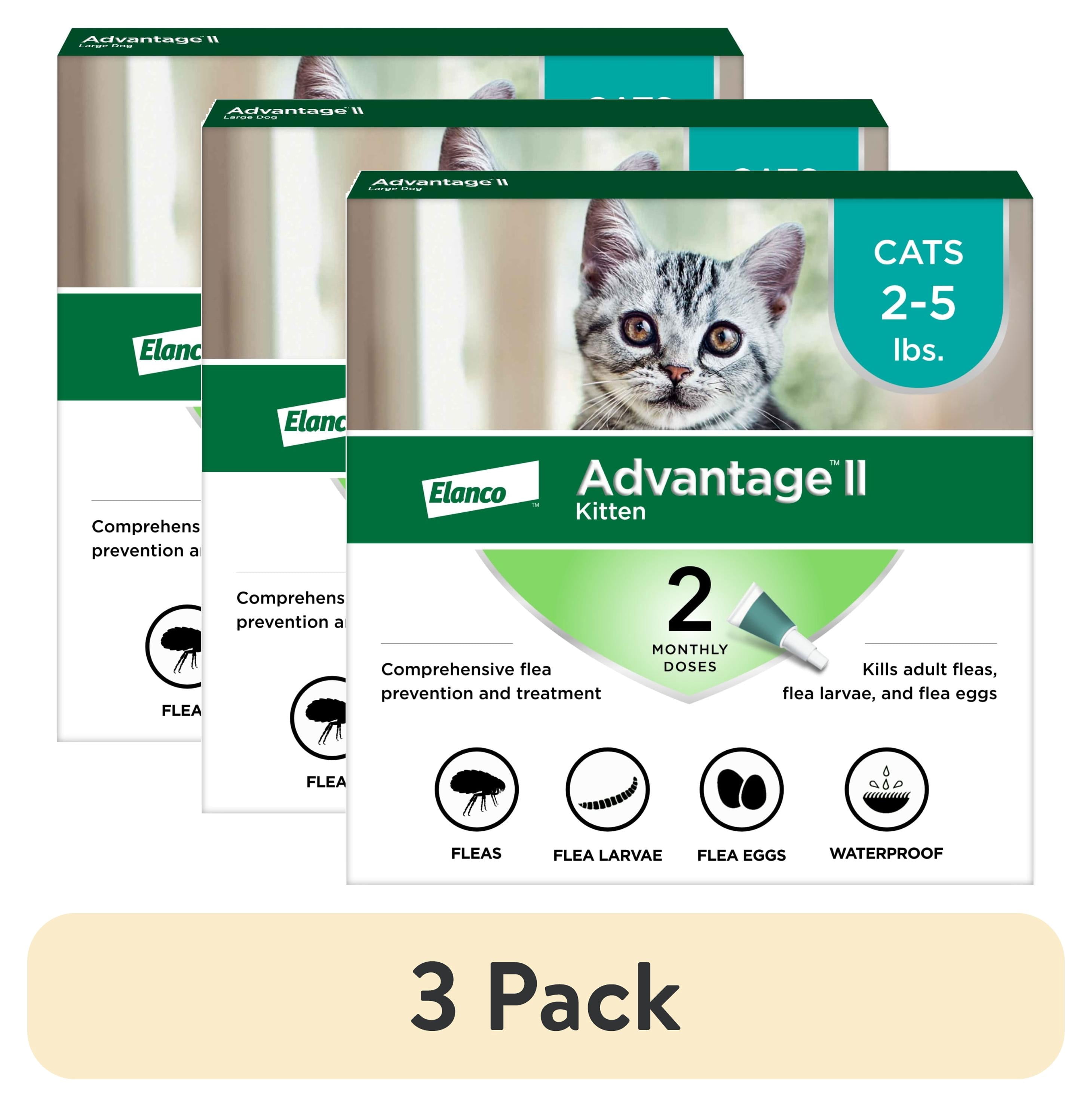 (3 pack) Advantage II Vet-Recommended Flea Prevention for Kittens & Cats 2-5 lbs, 2-Monthly Treatments