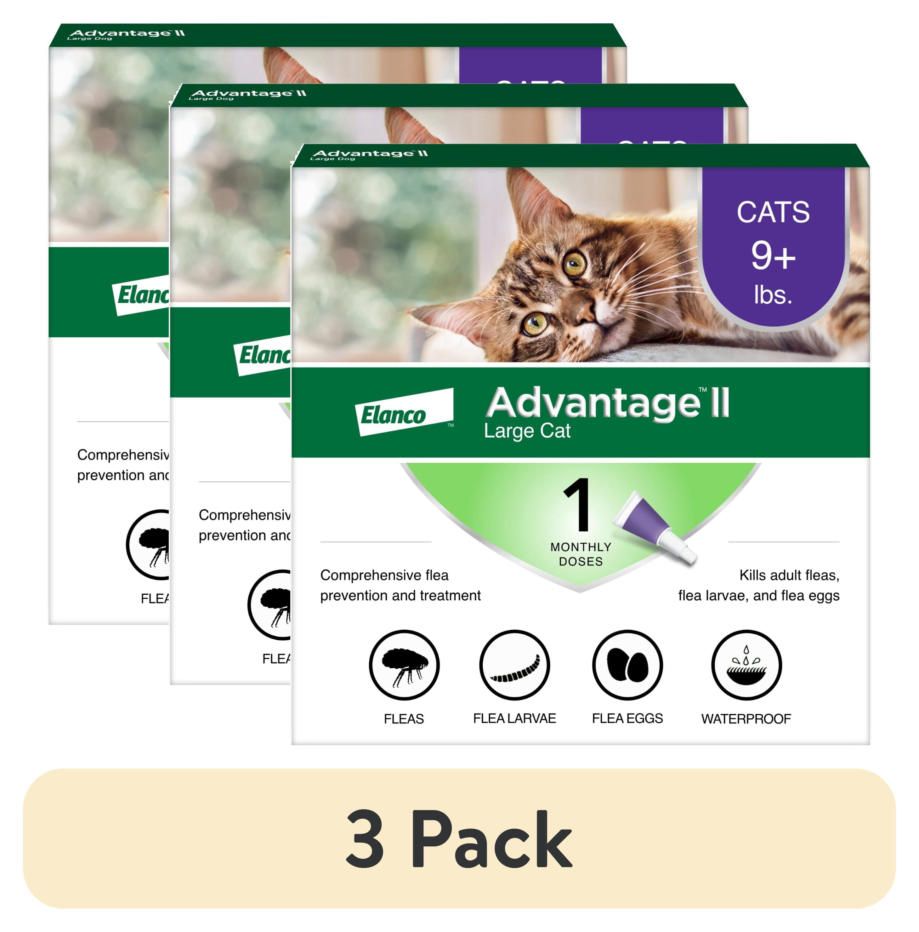 (3 pack) Advantage II Vet-Recommended Flea Prevention for Large Cats 9 lbs+, 1-Monthly Treatment