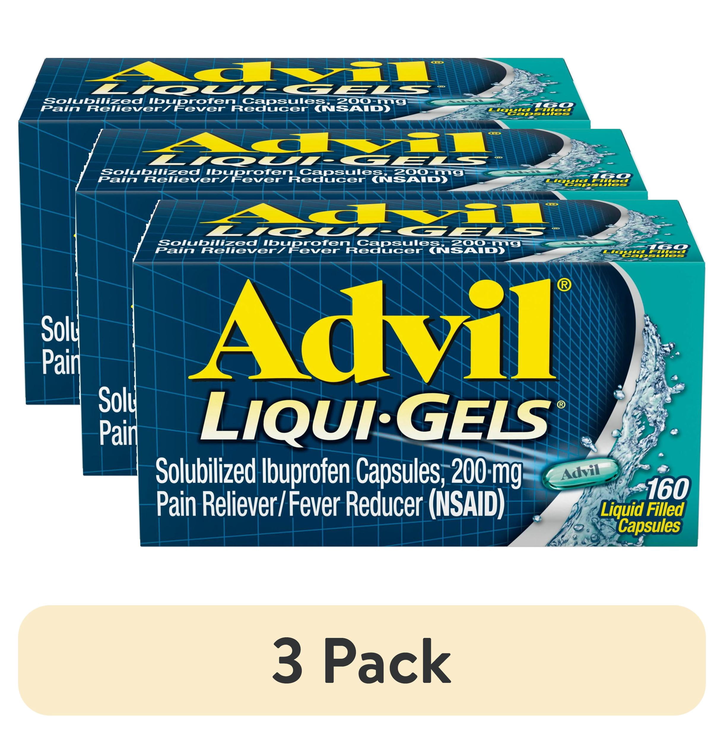 (3 pack) Advil Liqui-Gels Pain Relievers and Fever Reducer Liquid Filled Capsules, 200Mg Ibuprofen, 160 Count