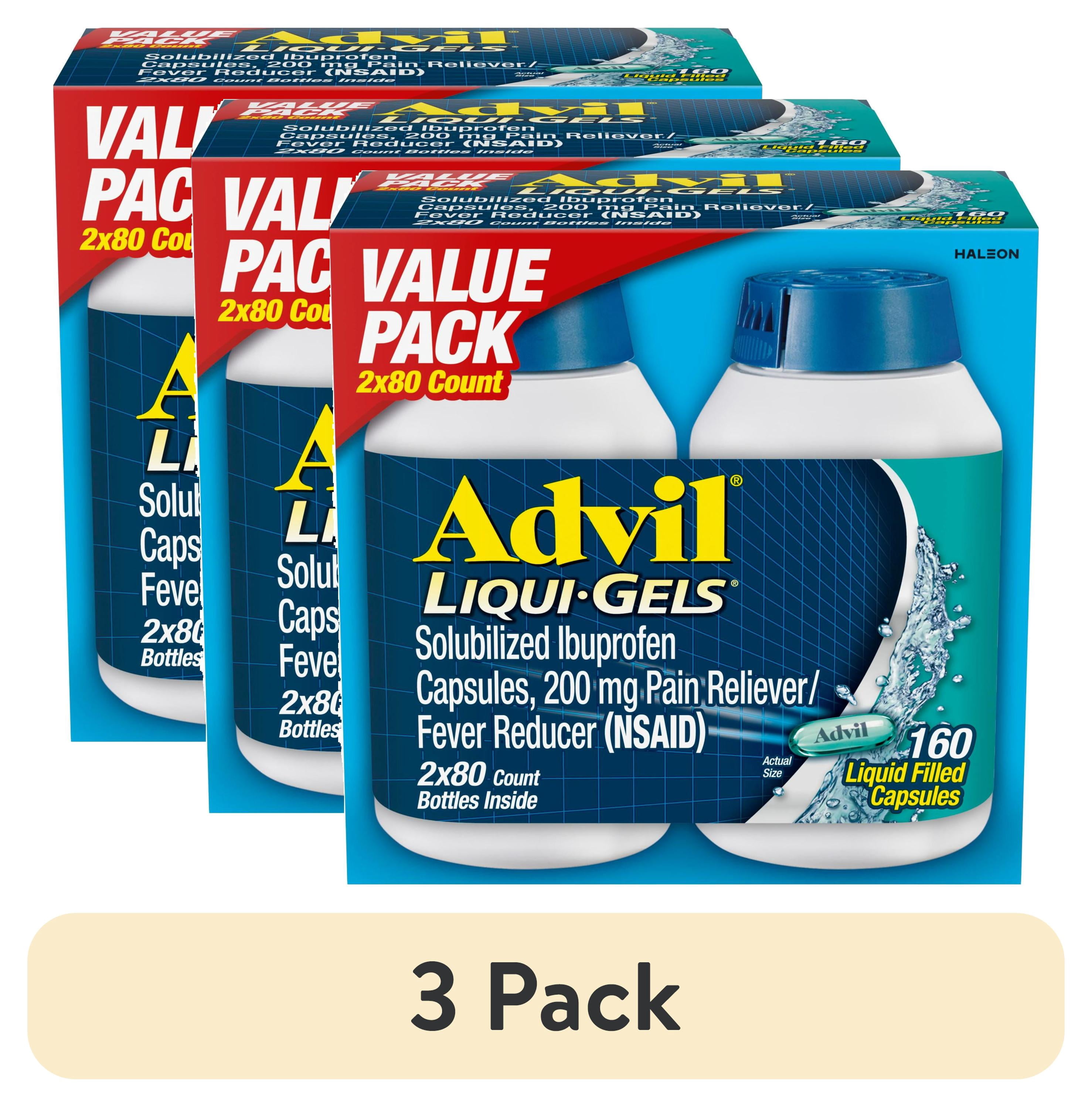 (3 pack) Advil Liqui-Gels Pain Relievers for Headache Relief, Fever Reducer Liquid Filled Capsules, 200 Mg Ibuprofen, 2X80 Count