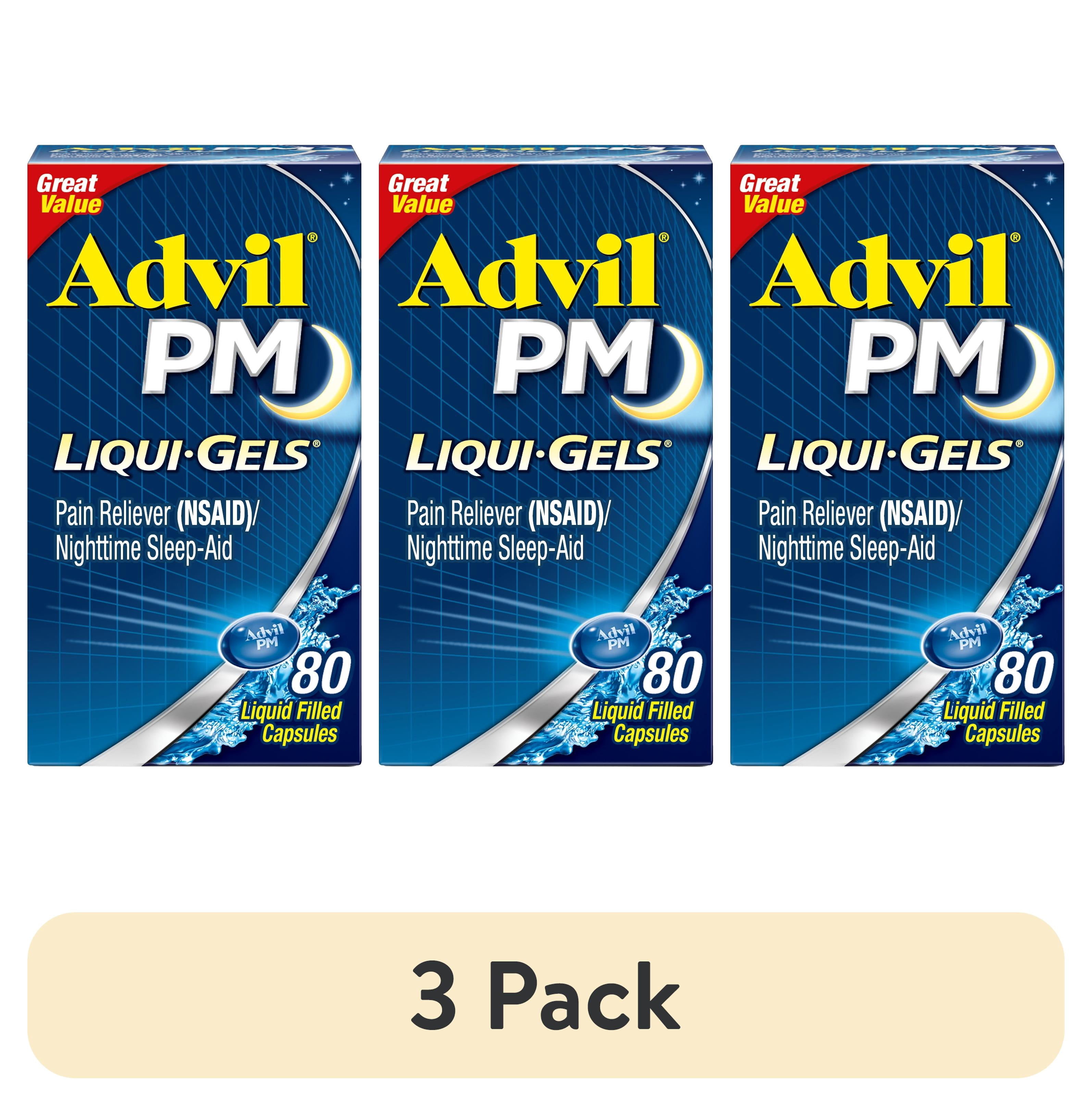 (3 pack) Advil PM Sleep Aid Pain Relievers, Ibuprofen, Diphenhydramine, Liquid Filled Capsule, 80 Count