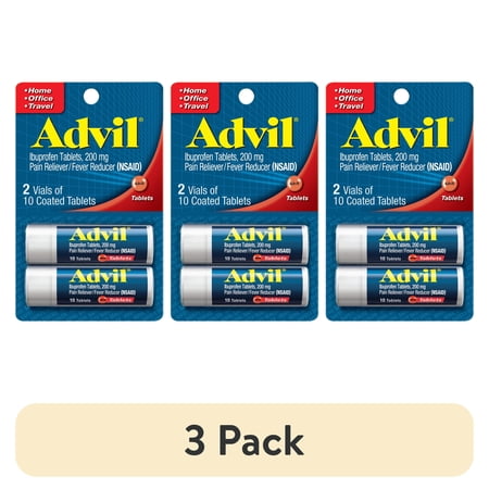 (3 pack) Advil Pain Relievers and Fever Reducer Coated Tablets, 200 mg Ibuprofen, 20 Count