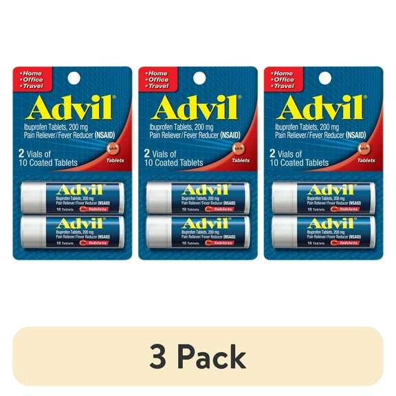 (3 pack) Advil Pain Relievers and Fever Reducer Coated Tablets, 200 Mg Ibuprofen, 20 Count