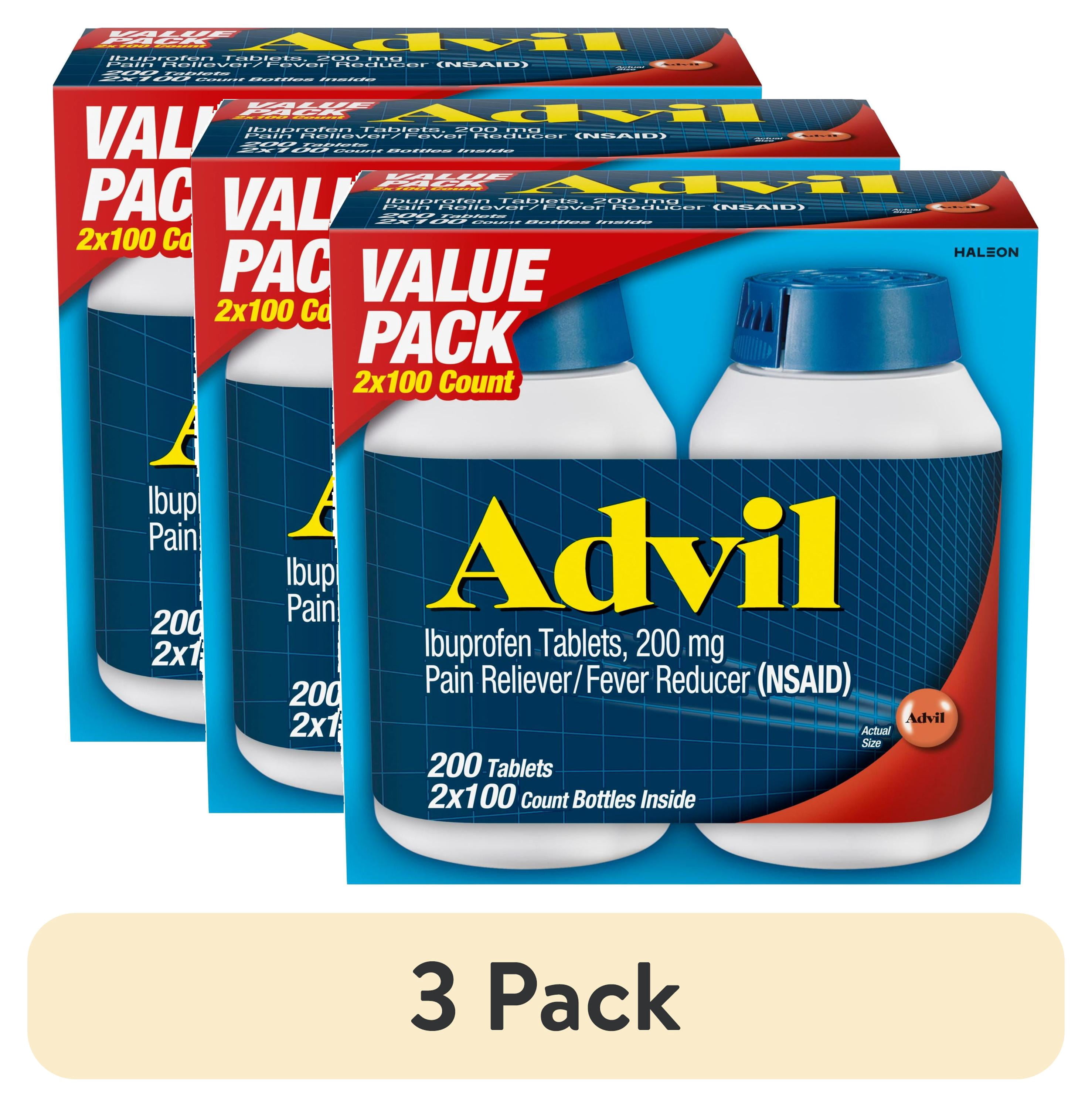 (3 pack) Advil Pain and Headache Reliever Ibuprofen, 200 Mg Coated Tablets, 2X100 Count