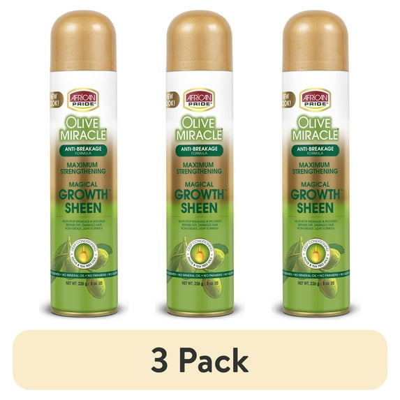 (3 pack) African Pride Olive Miracle Shine Enhancing Maximum Strengthening Magical Growth Sheen Hair Spray, 8 oz., Unisex