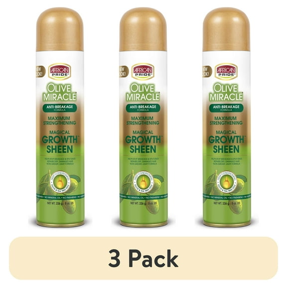 (3 pack) African Pride Olive Miracle Shine Enhancing Maximum Strengthening Magical Growth Sheen Hair Spray, 8 oz., Unisex
