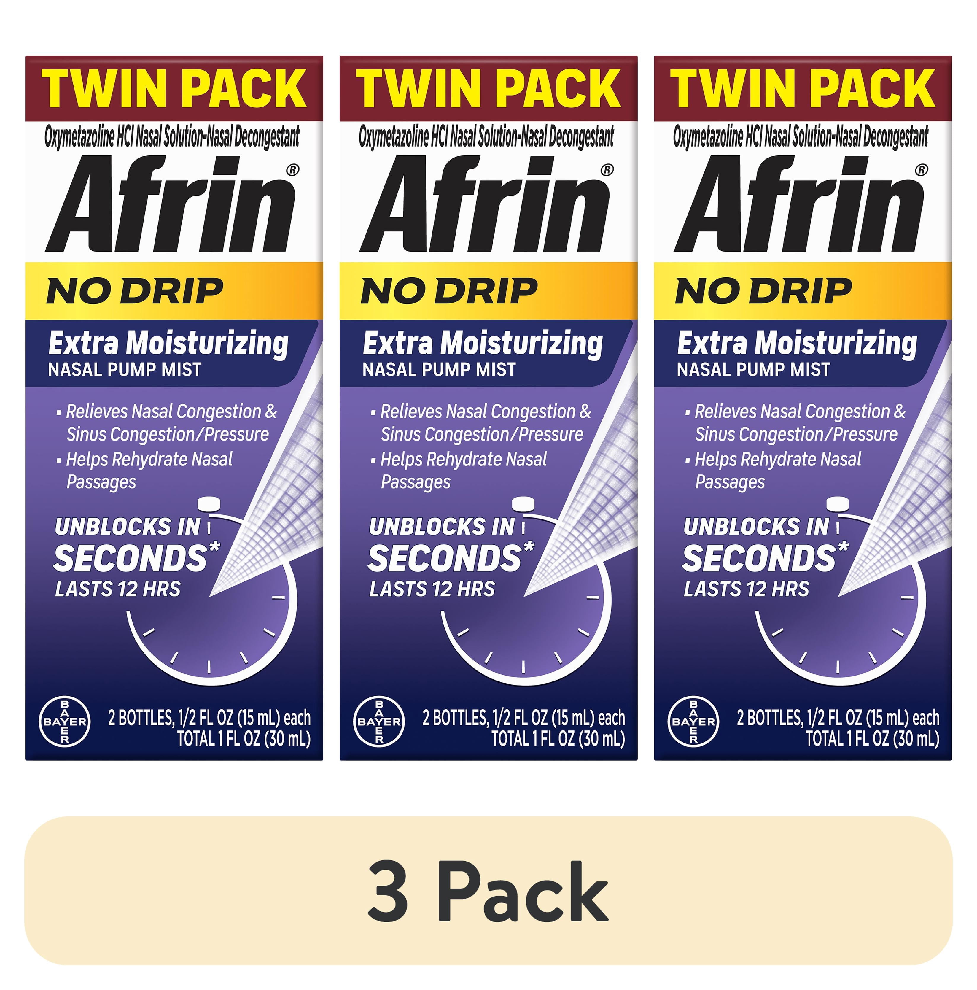 (3 pack) Afrin No Drip Extra Moisturizing Nasal Spray,12 Hour Congestion Relief, 15 mL, 2 Count