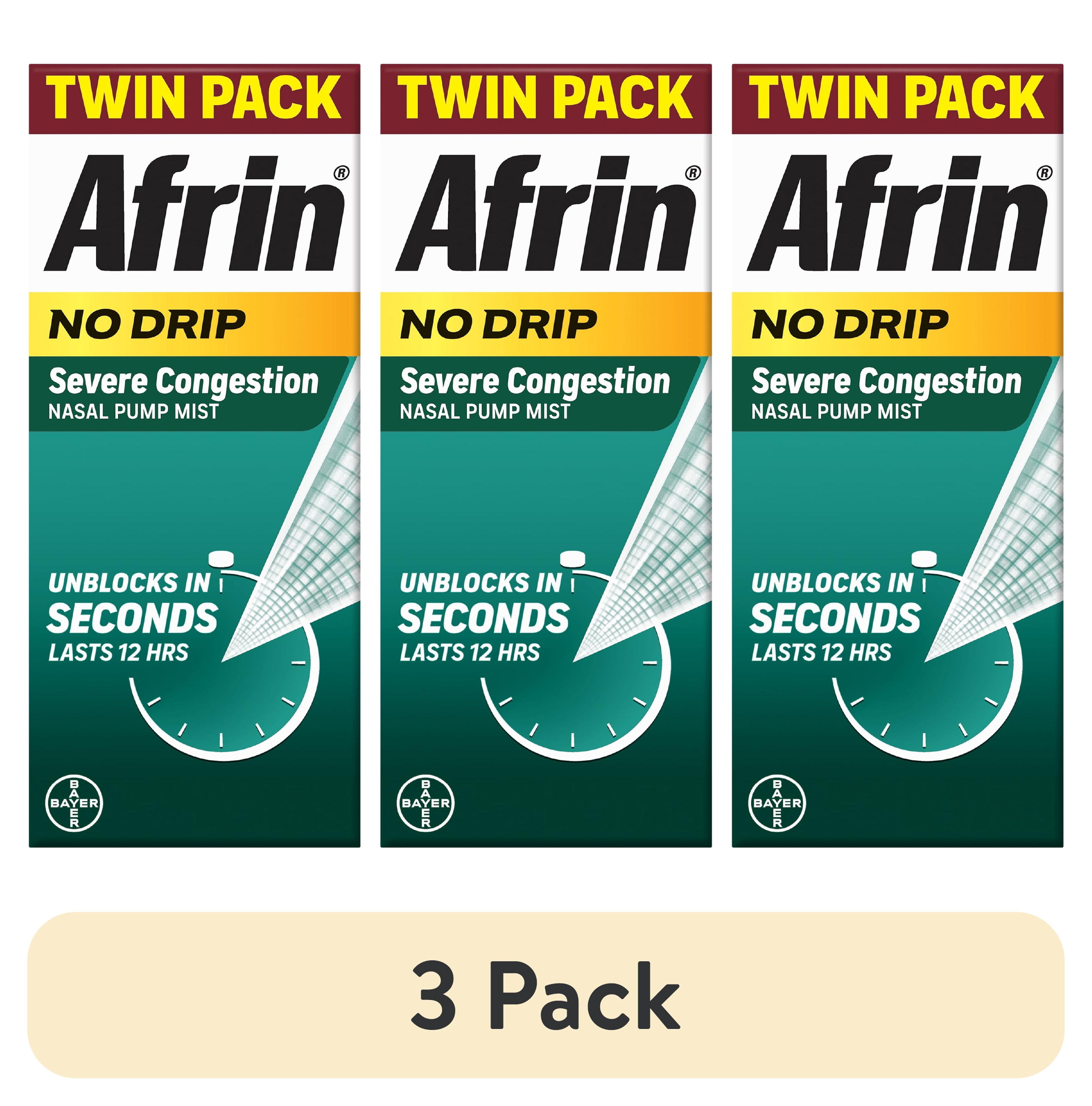 (3 pack) Afrin No Drip Severe Congestion Nasal Spray Twin Pack, Non-Drowsy, Fast-Acting Nasal Decongestant for Nasal Congestion and Sinus Pressure Relief, Adults and Children 6 and Older, .5 fl oz (Pack of 2)