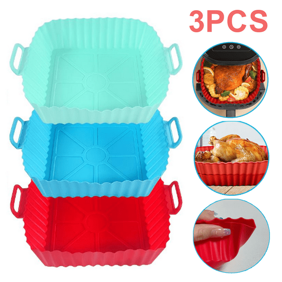 3 pack Air Fryer Liners, Silicone Air Fryer Basket Bowl, Replacement of Flammable Parchment Paper, Reusable Air Fryer Baking Tray Accessories(Top 7in)