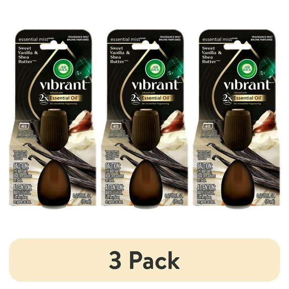 (3 pack) Air Wick Essential Mist Vibrant Scented Oil Air Freshener Diffuser Refill, Sweet Vanilla and Shea Butter, 1 Count