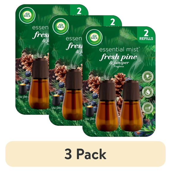 (3 pack) Air Wick Essential Mist Scented Oil Air Freshener Diffuser Refills, Fresh Pine and Juniper, 2 Count
