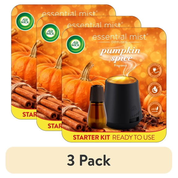 (3 pack) Air Wick Essential Mist Pumpkin Spice Scented Oil Diffuser Starter Kit